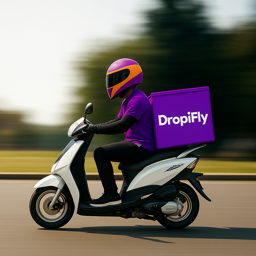 DropiFly delivery person on a scooter